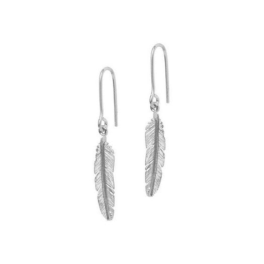 Heiring Fjer ørehængere fra Feather-kollektion i rhodineret sølv med fjerdesign.